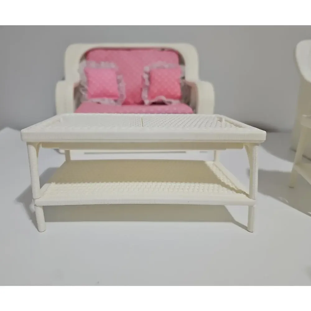 Vintage Barbie Wicker Living Room Set Couch Table Chair Furniture Mattel 1983